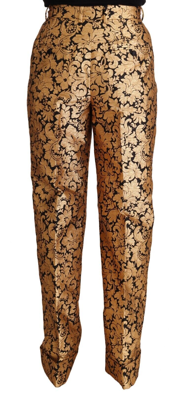 Dolce & Gabbana Gold Floral Jacquard Straight Polyester Women's Pants