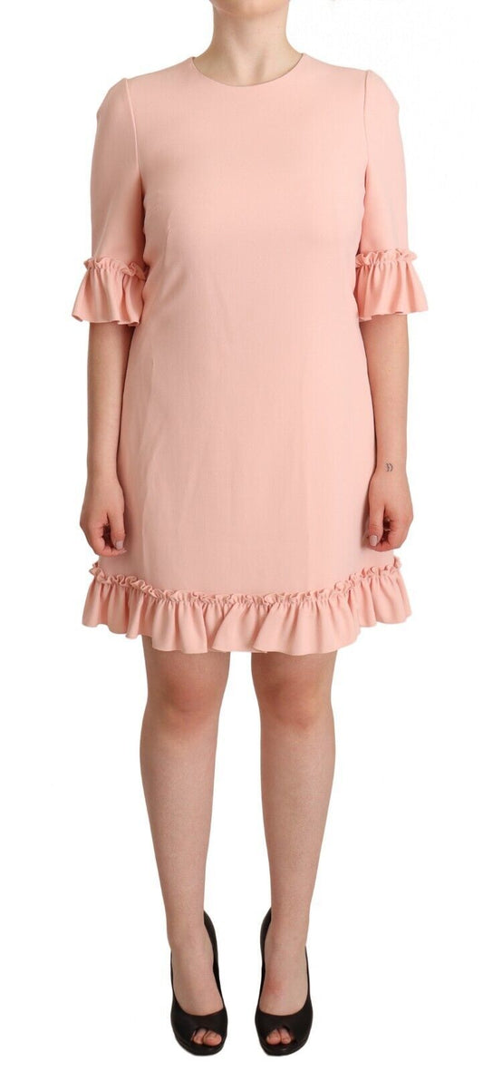 Dolce & Gabbana Pink Ruffled Sleeves Viscose Sheath Women's Dress