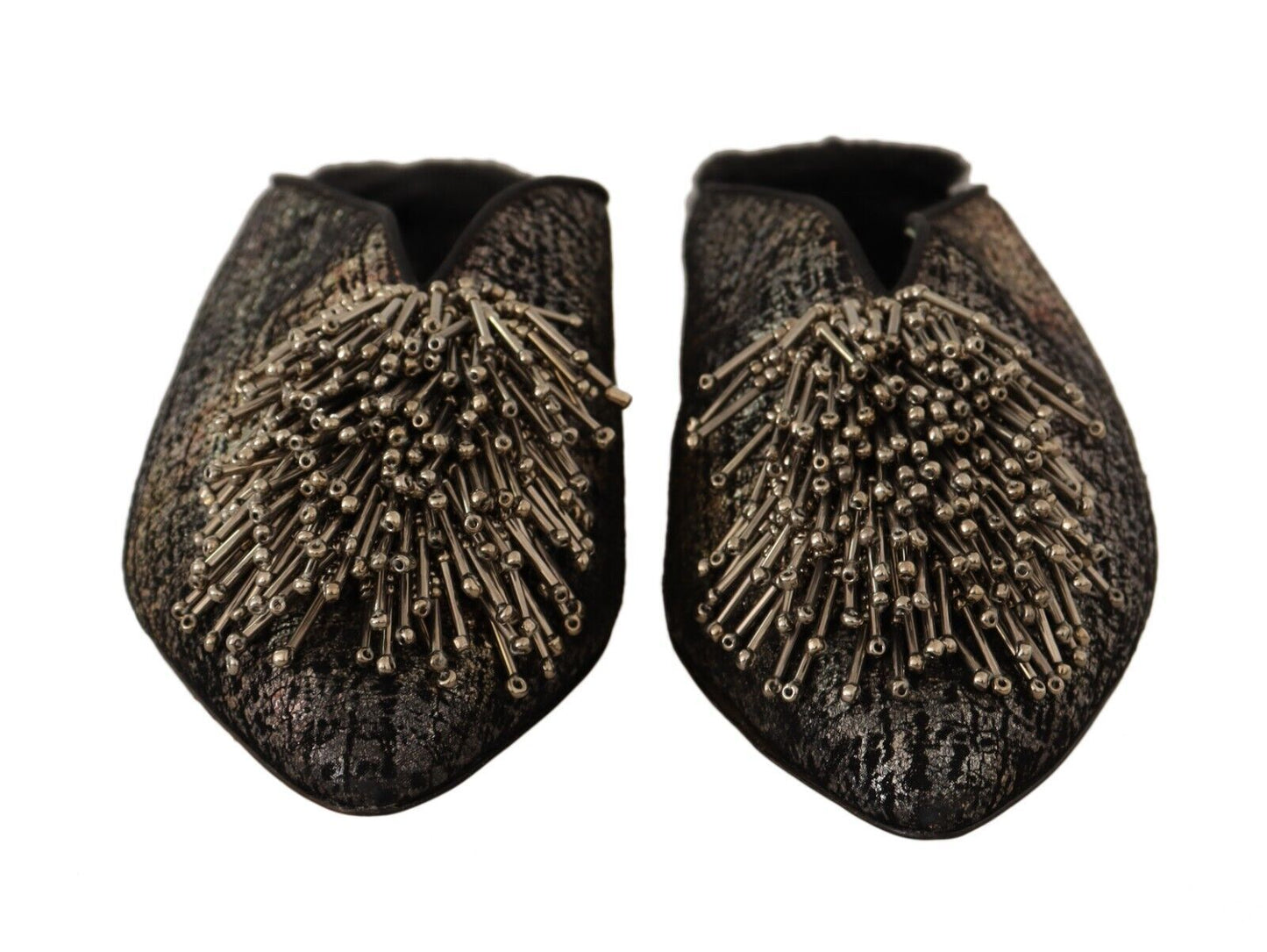 Paola D'Arcano Gold Jacquard Leather Embellished Slip On Women's Shoes