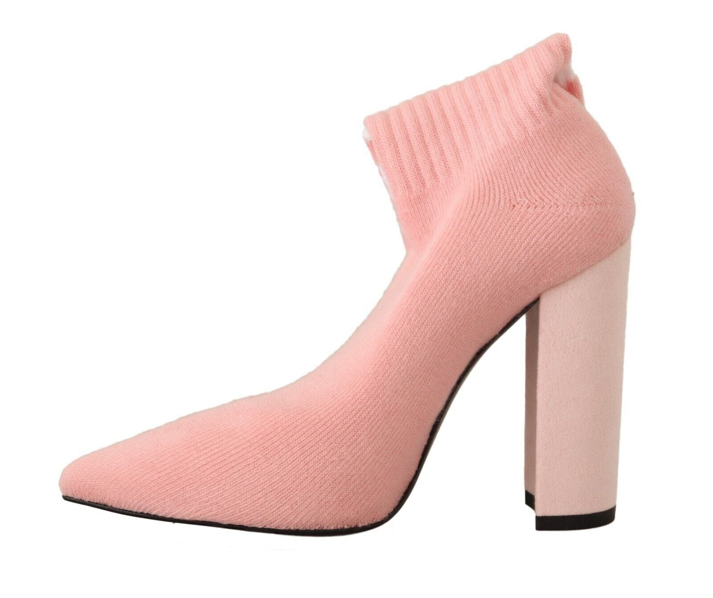 GCDS Pink Suede Logo Socks Block Heel Ankle Boots Women's Shoes
