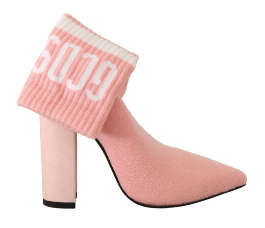 GCDS Pink Suede Logo Socks Block Heel Ankle Boots Women's Shoes