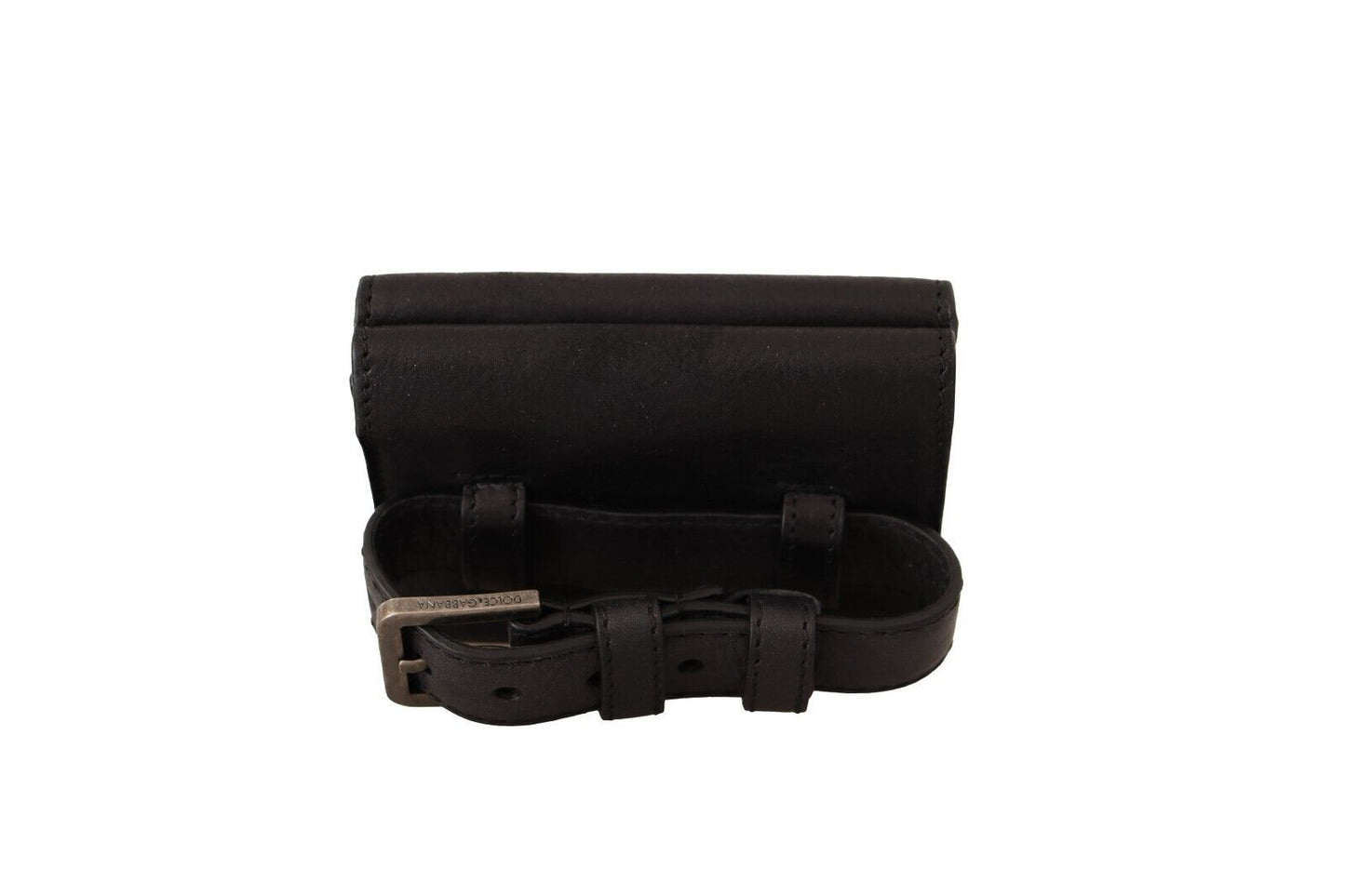 Dolce & Gabbana Black Leather Trifold Purse Belt Strap Multi Kit Men's Wallet