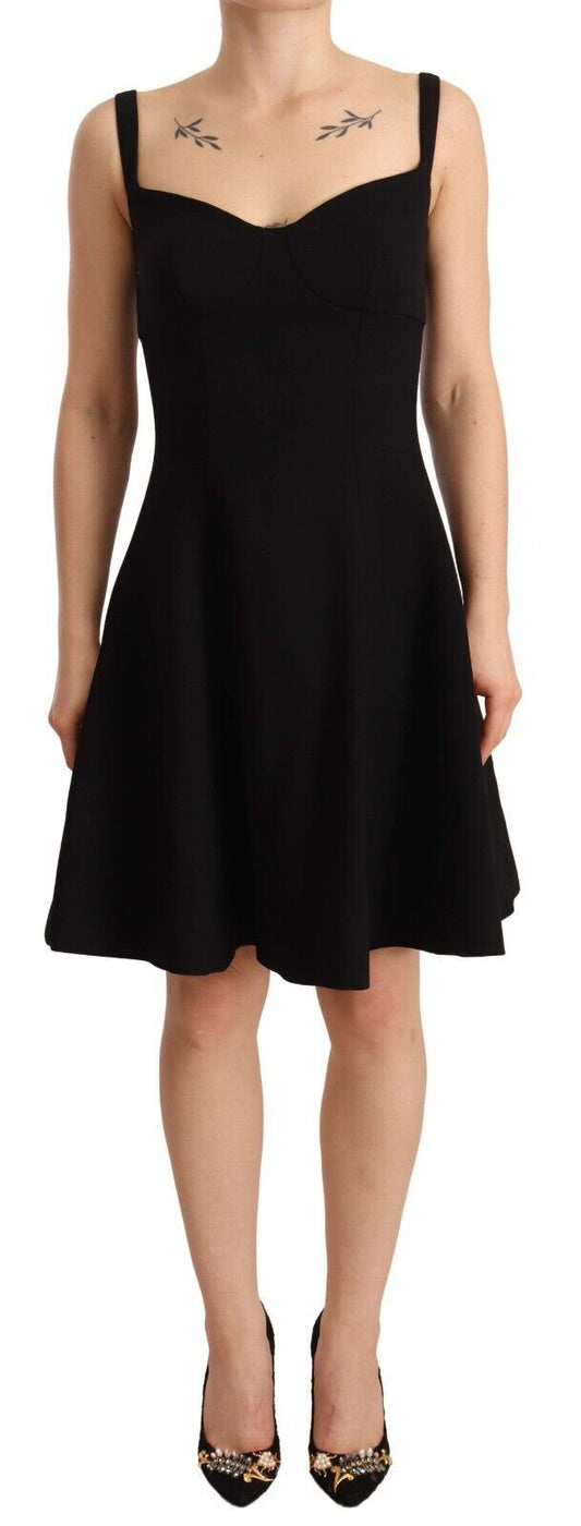 Dolce & Gabbana Black Fit Flare Wool Stretch Sheath Women's Dress