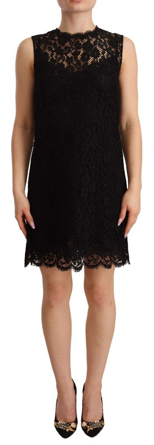 Dolce & Gabbana Black Floral Lace Sheath Sleeveless Mini Women's Dress