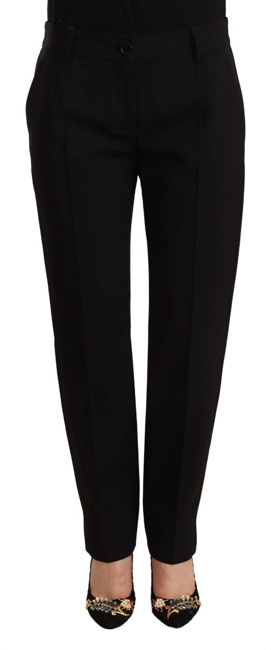 Dolce & Gabbana Black Mid Waist Skinny Trouser Wool Women's Pants