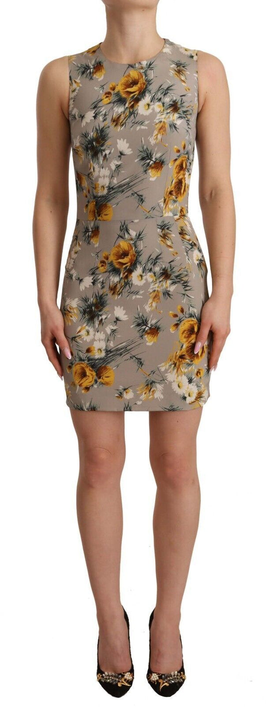 Dolce & Gabbana Gray Silk Stretch Floral Sheath Mini Women's Dress