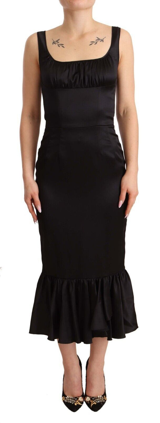 Dolce & Gabbana Black Silk Stretch Sheath Mermaid Midi Women's Dress