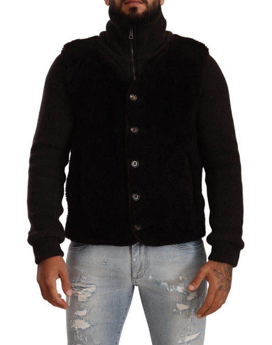 Dolce & Gabbana Black Leather Mens Turtle Neck Coat Men's Jacket