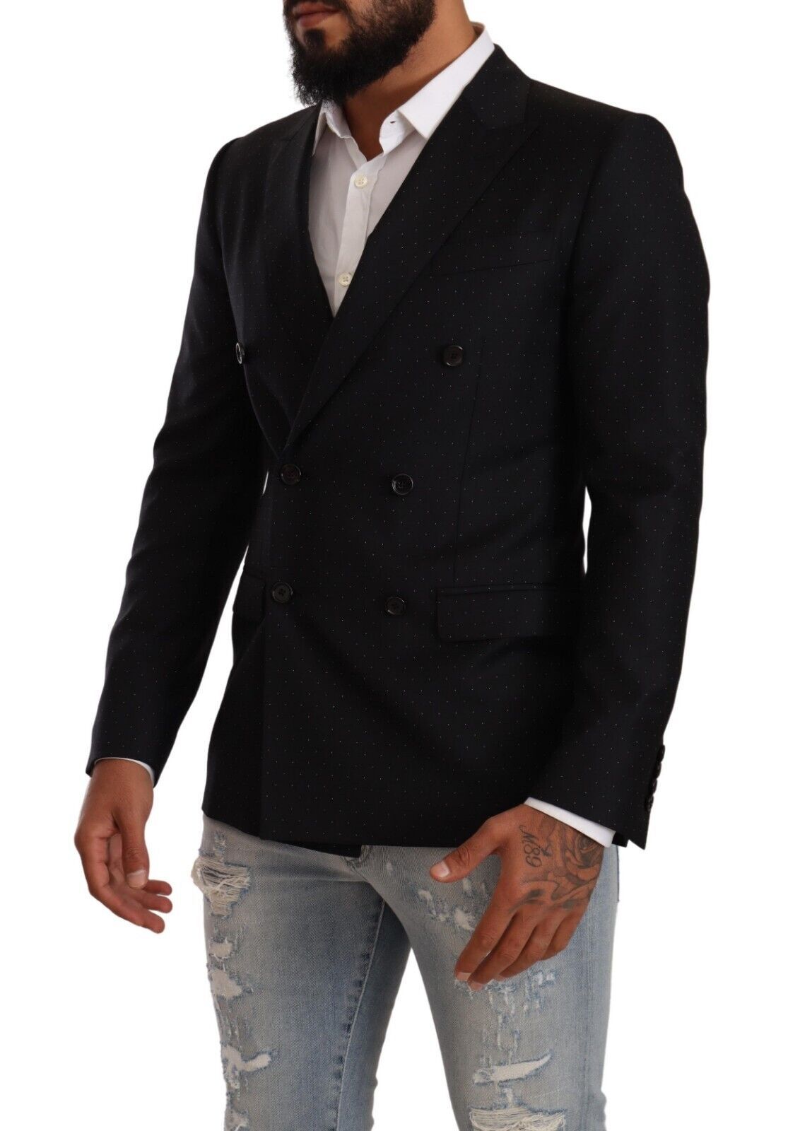 Dolce & Gabbana Black Dotted Double Breasted MARTINI Men's Jacket