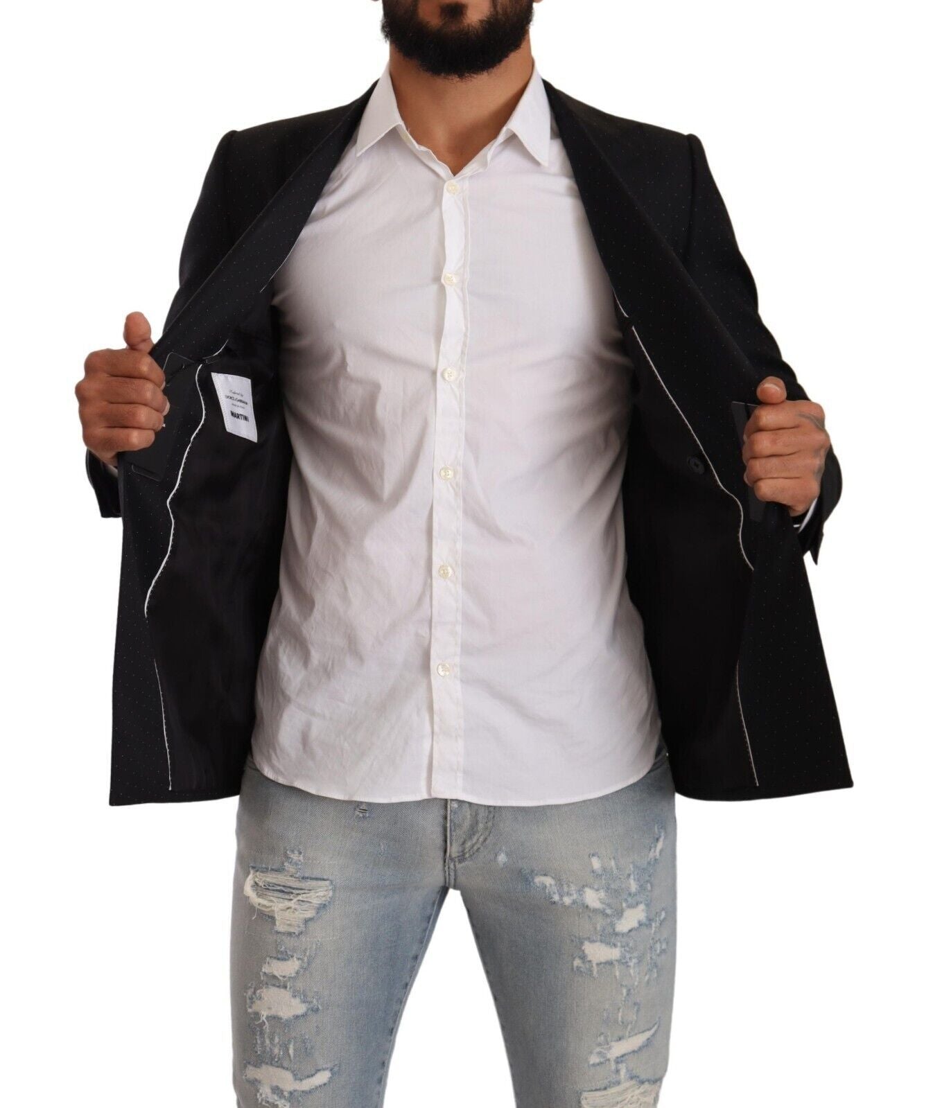Dolce & Gabbana Black Dotted Double Breasted MARTINI Men's Jacket