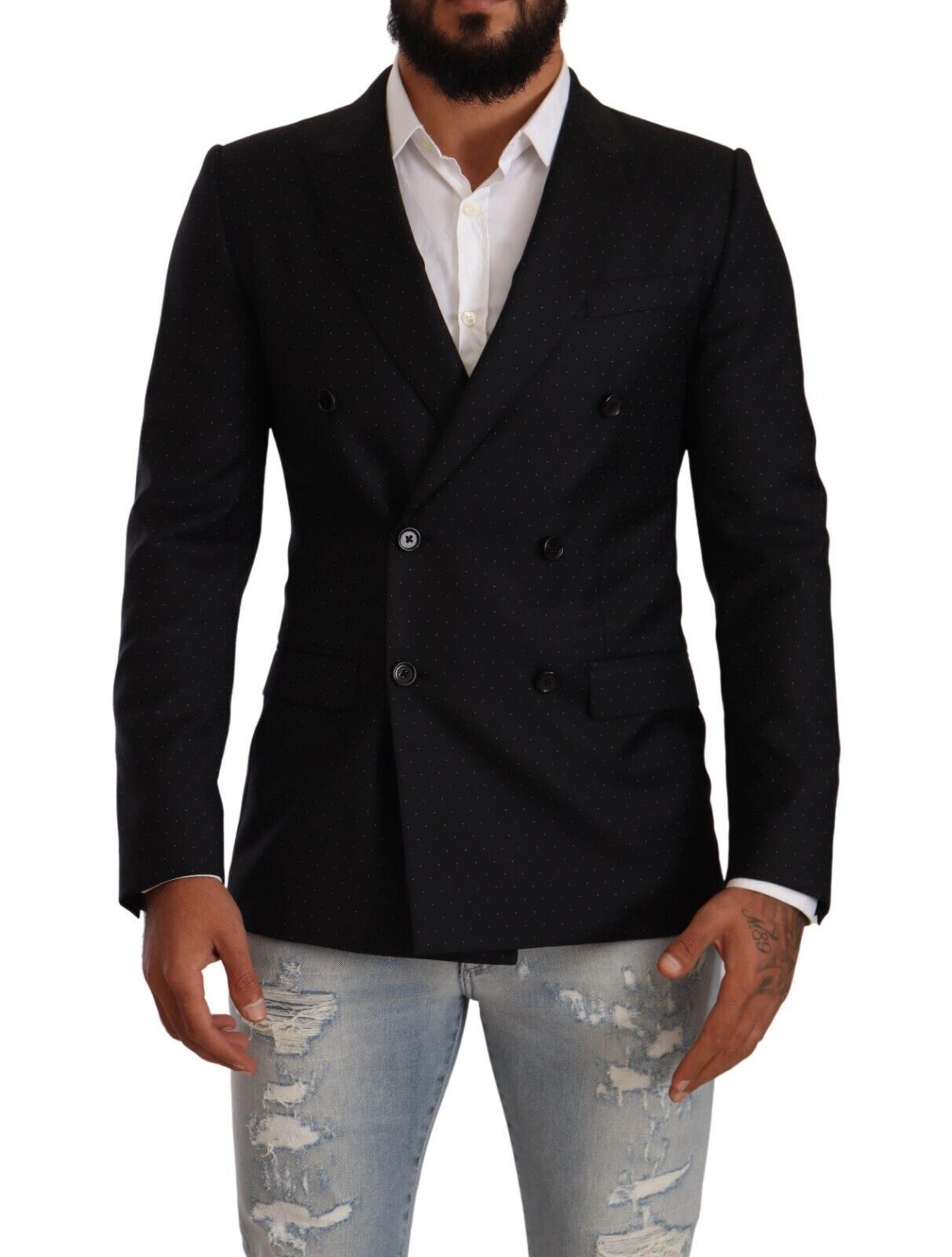 Dolce & Gabbana Black Dotted Double Breasted MARTINI Men's Jacket