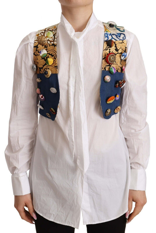 Dolce & Gabbana Multicolor Embellished Waist Coat Cotton Women's Top