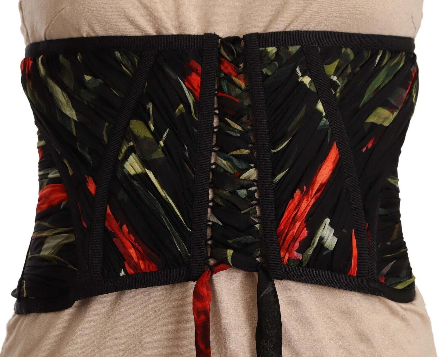 Dolce & Gabbana Black Corset Belt Stretch Waist Strap Silk Women's Top