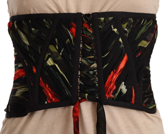 Dolce & Gabbana Black Corset Belt Stretch Waist Strap Silk Women's Top