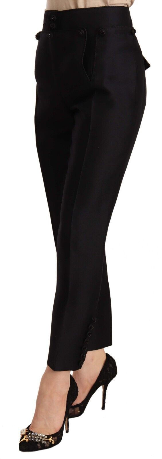 Dsquared�� Black Button Embellished Cropped High Waist Women's Pants
