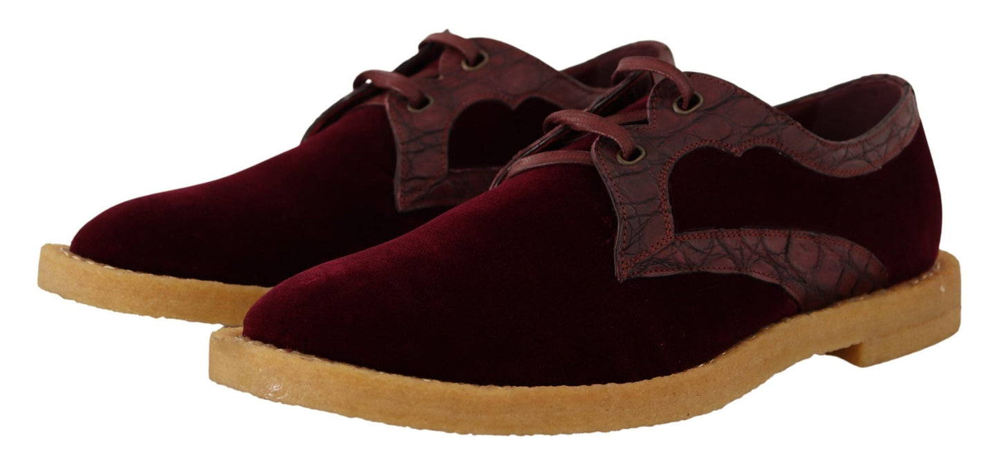 Dolce & Gabbana Bordeaux Velvet Exotic Leather Men's Shoes