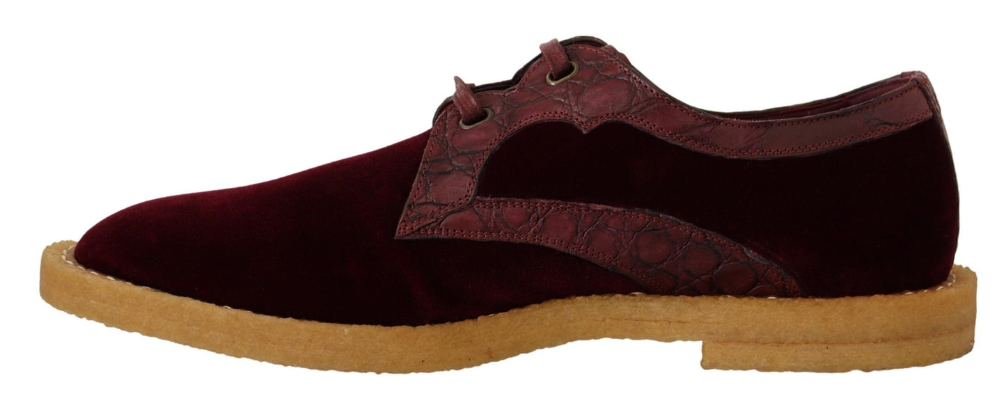 Dolce & Gabbana Bordeaux Velvet Exotic Leather Men's Shoes