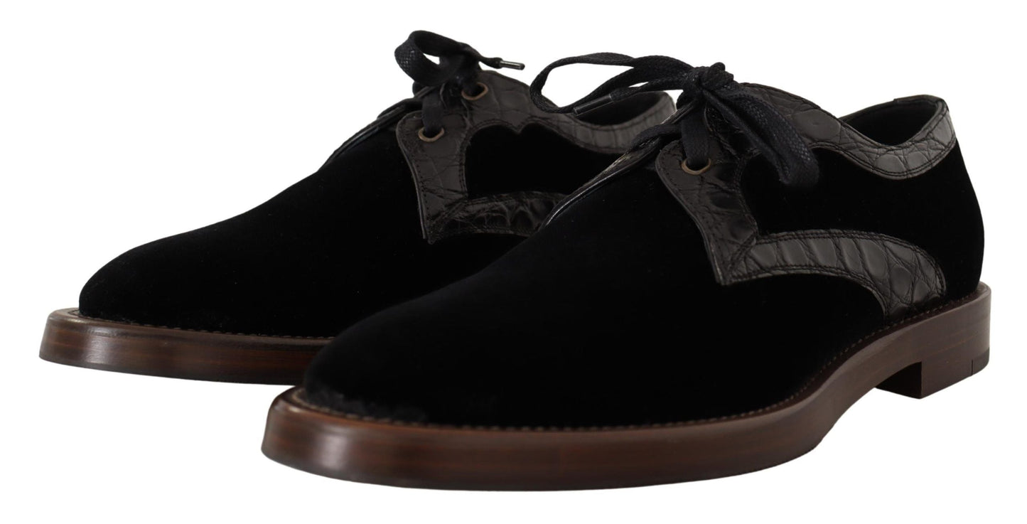 Dolce & Gabbana Black Velvet Exotic Leather Men's Shoes