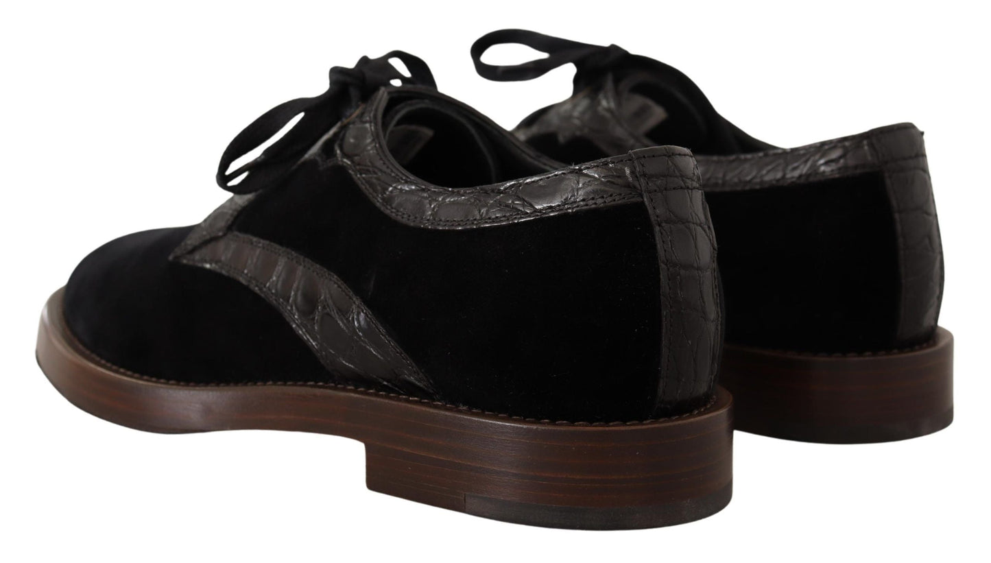 Dolce & Gabbana Black Velvet Exotic Leather Men's Shoes