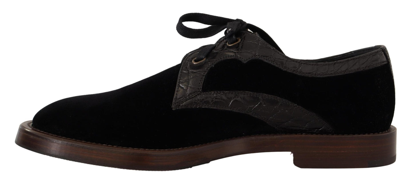 Dolce & Gabbana Black Velvet Exotic Leather Men's Shoes