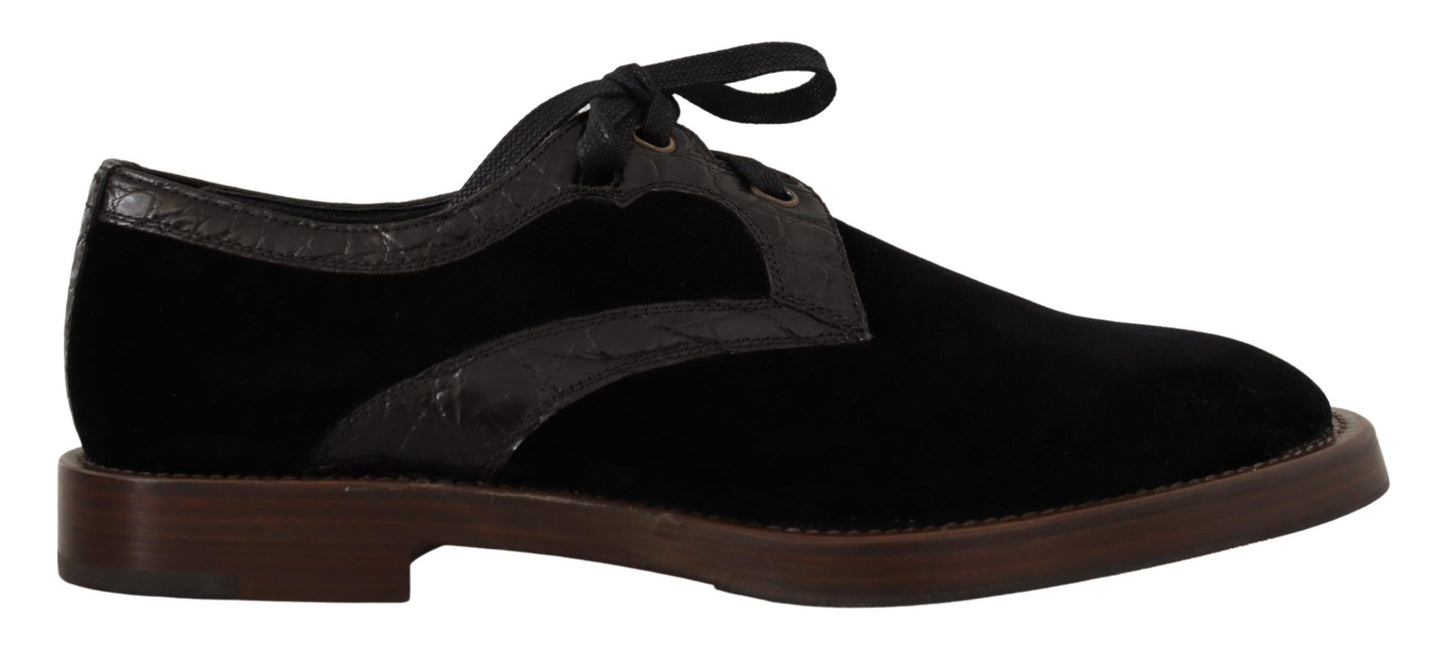 Dolce & Gabbana Black Velvet Exotic Leather Men's Shoes