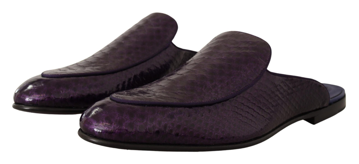 Dolce & Gabbana Purple Exotic Leather Flats Slides Men's Shoes
