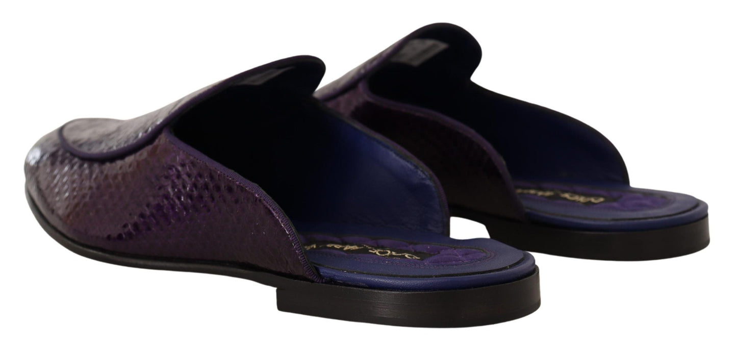 Dolce & Gabbana Purple Exotic Leather Flats Slides Men's Shoes