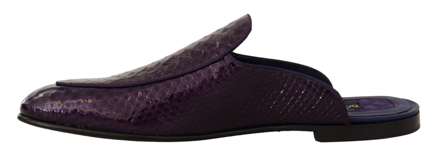 Dolce & Gabbana Purple Exotic Leather Flats Slides Men's Shoes