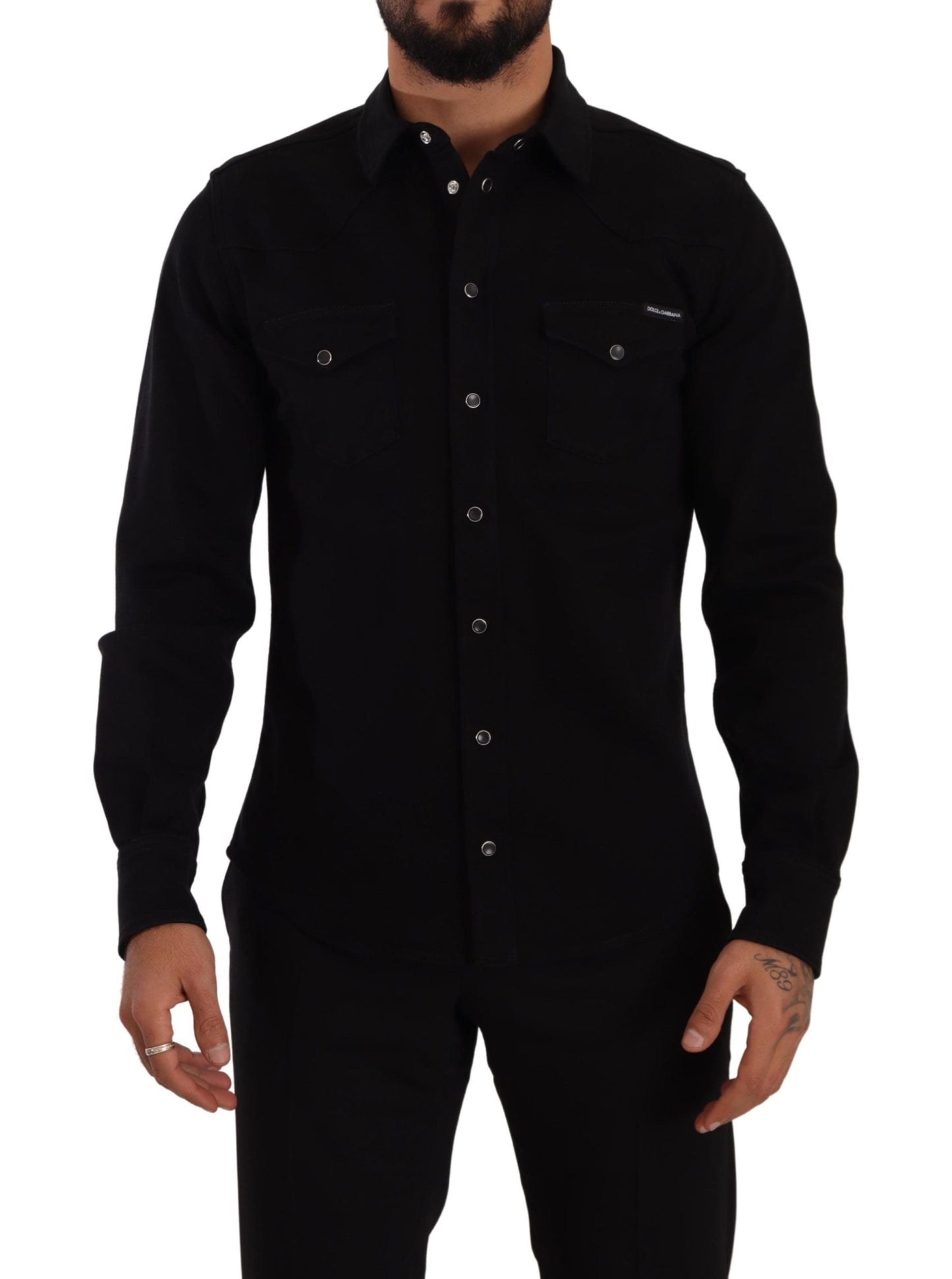Dolce & Gabbana Black Slim Cotton Denim Stretch Men's Shirt