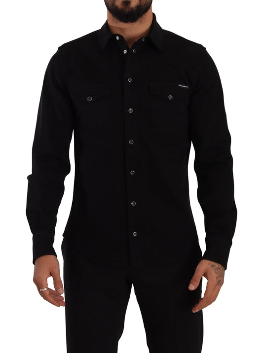 Dolce & Gabbana Black Slim Cotton Denim Stretch Men's Shirt