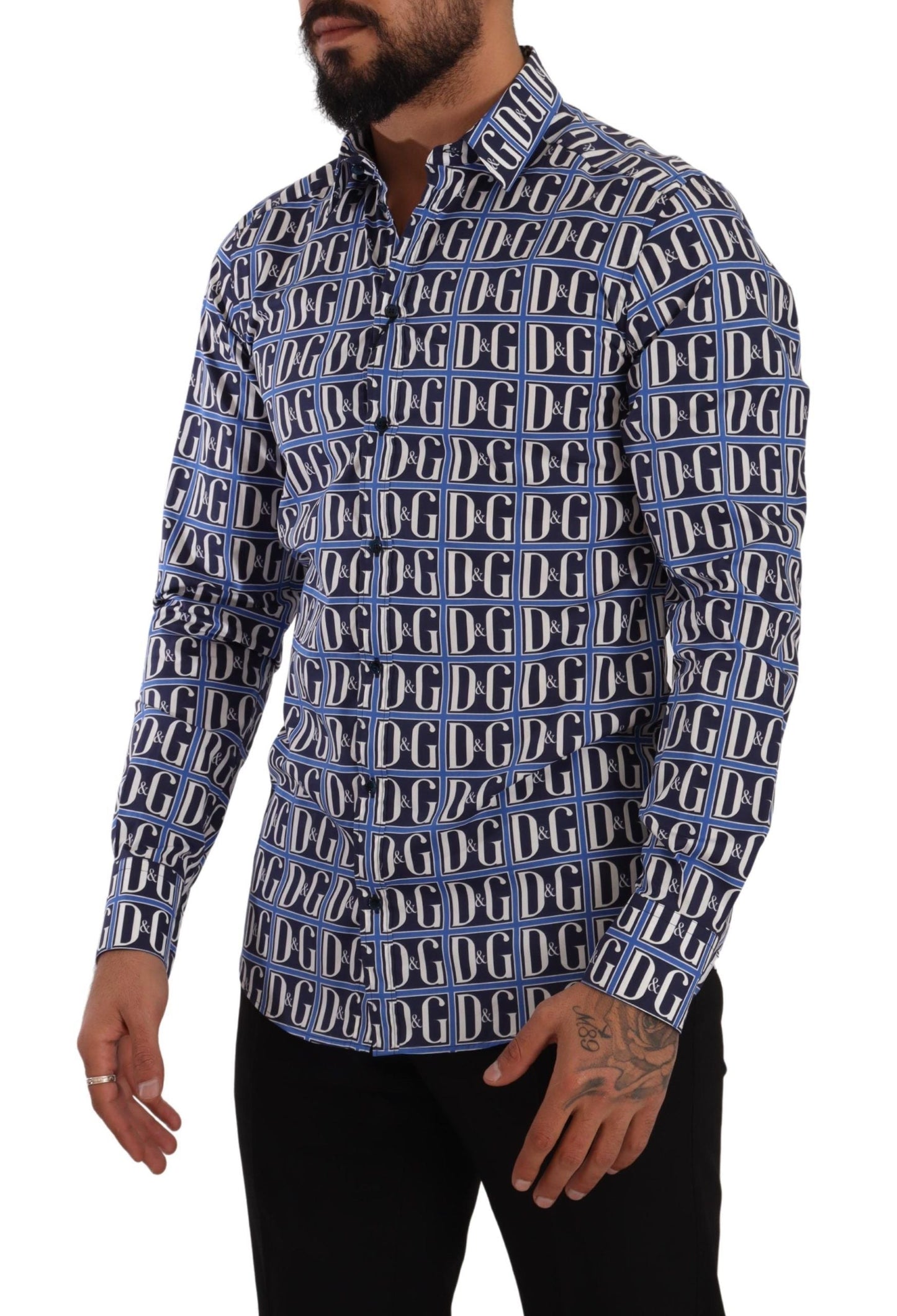 Dolce & Gabbana Blue Logo Mania Slim Fit Cotton Men's Shirt