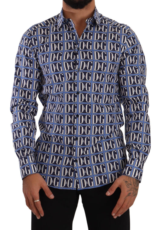 Dolce & Gabbana Blue Logo Mania Slim Fit Cotton Men's Shirt