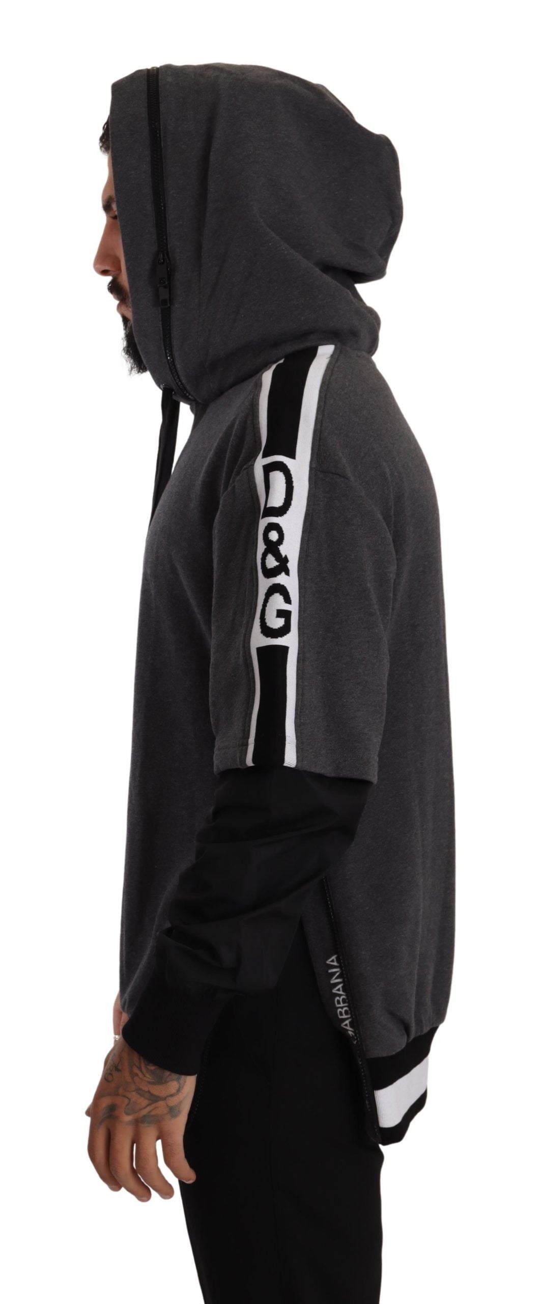 Dolce & Gabbana Gray Black Cotton Hooded #DGMILLENNIALS Men's Sweater