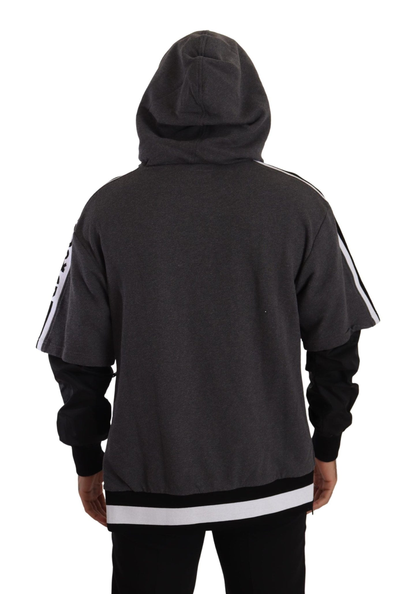 Dolce & Gabbana Gray Black Cotton Hooded #DGMILLENNIALS Men's Sweater