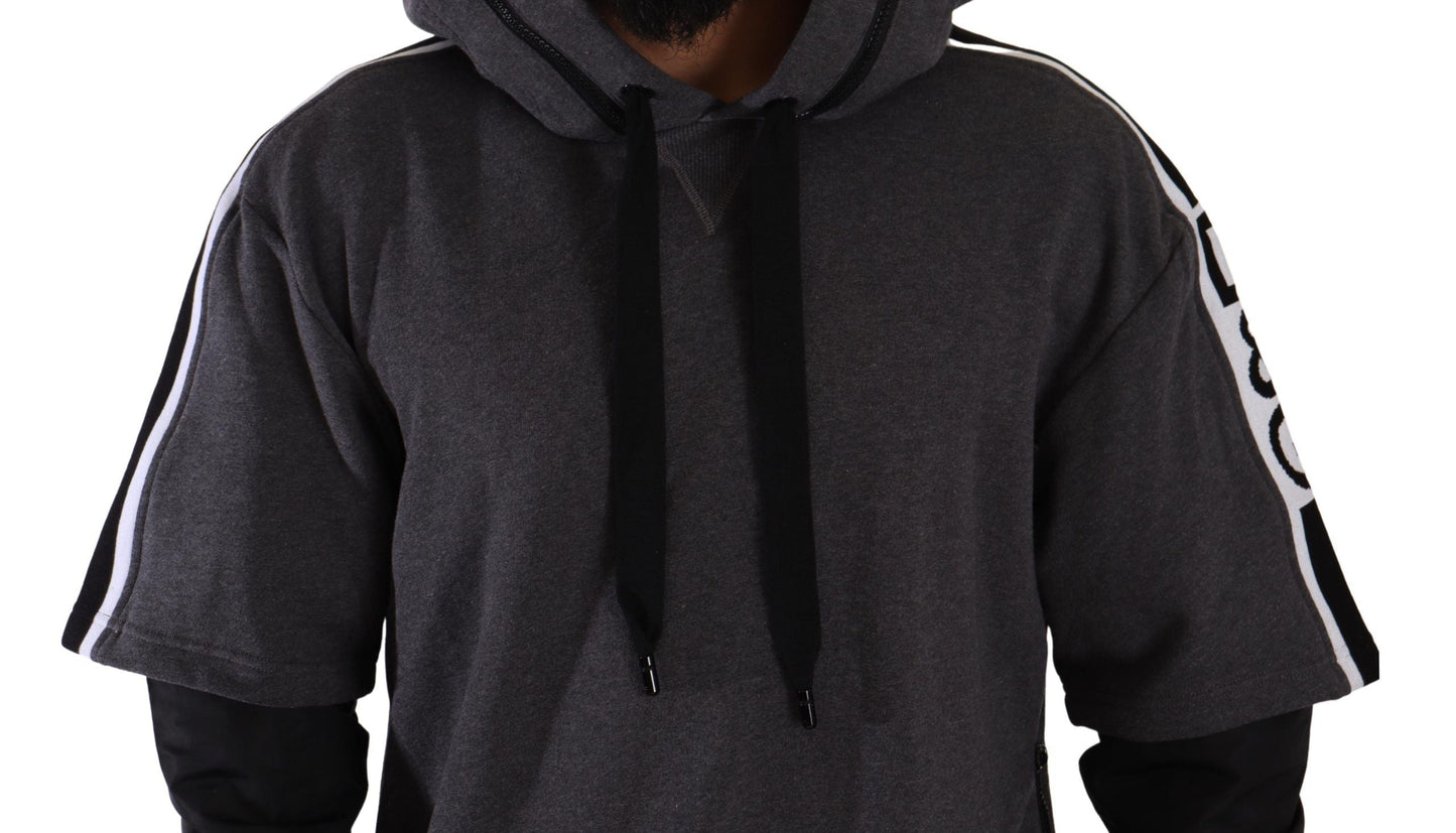 Dolce & Gabbana Gray Black Cotton Hooded #DGMILLENNIALS Men's Sweater