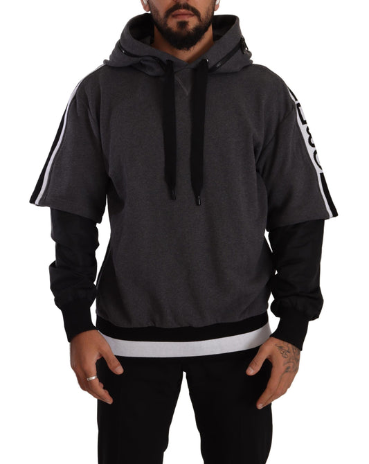 Dolce & Gabbana Gray Black Cotton Hooded #DGMILLENNIALS Men's Sweater