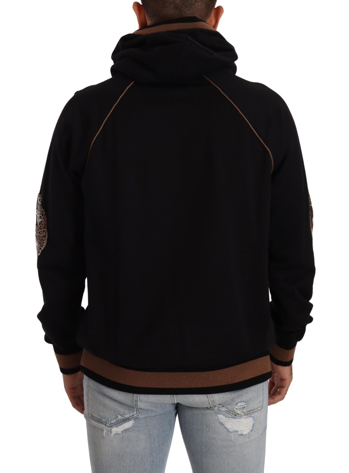 Dolce & Gabbana Black Brown Leopard Cotton Hooded Pullover Men's Sweater