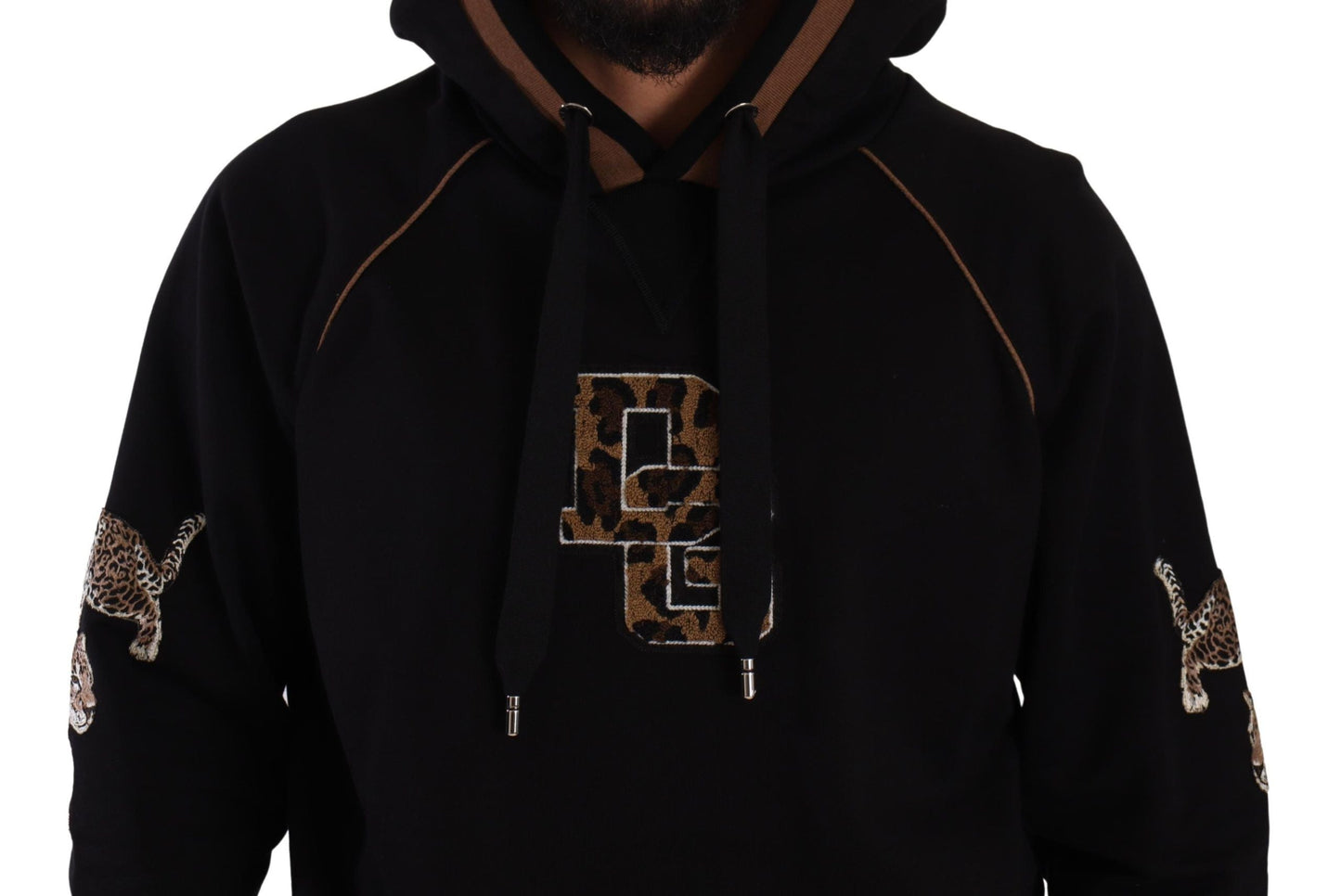 Dolce & Gabbana Black Brown Leopard Cotton Hooded Pullover Men's Sweater