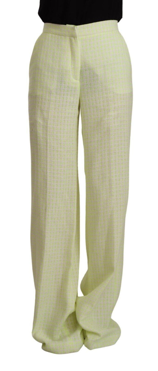 MSGM Yellow Green Cotton High Waist Straight Long Women's Pants