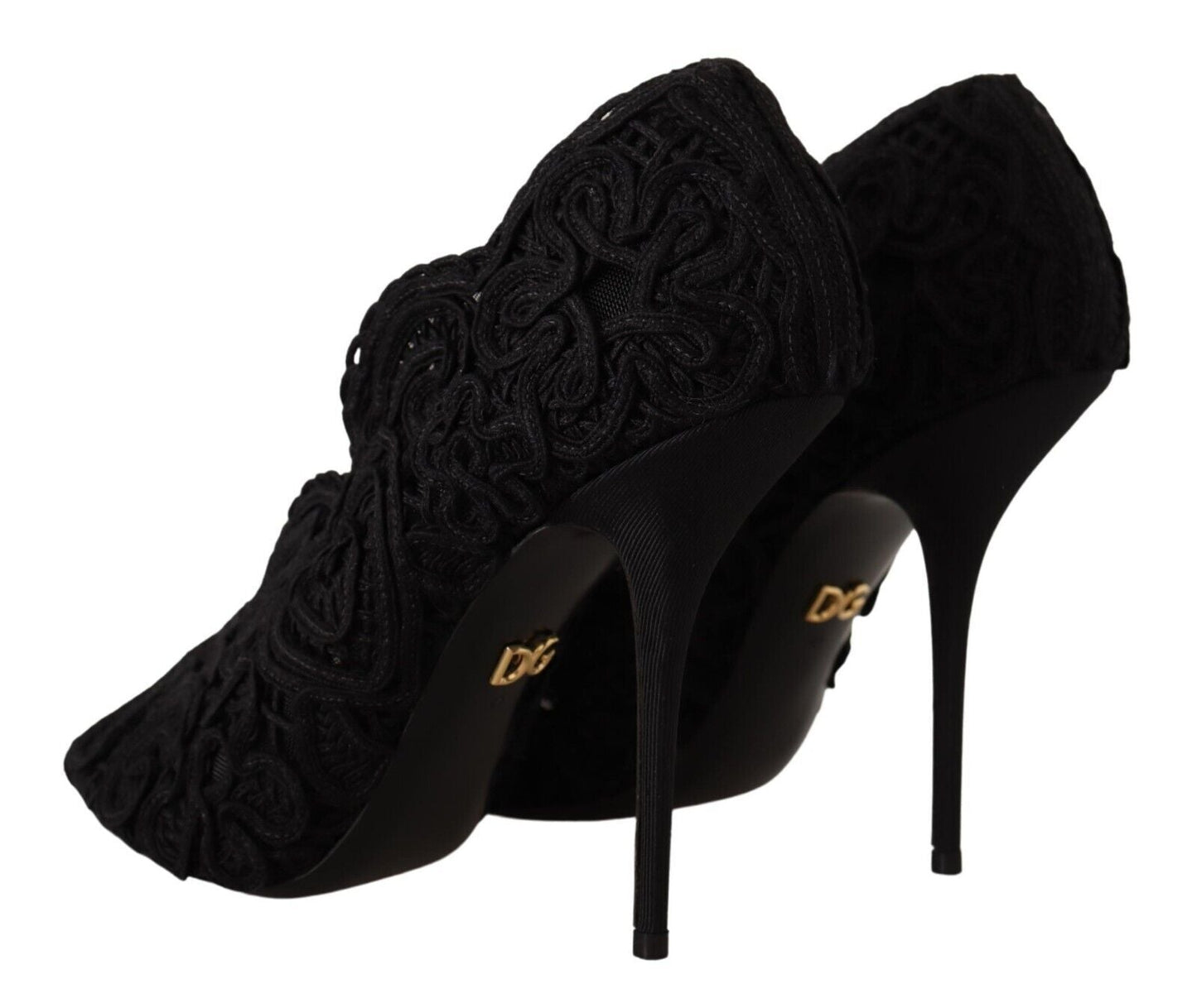 Dolce & Gabbana Black Cordonetto Ricamo Pump Open Toe Women's Shoes