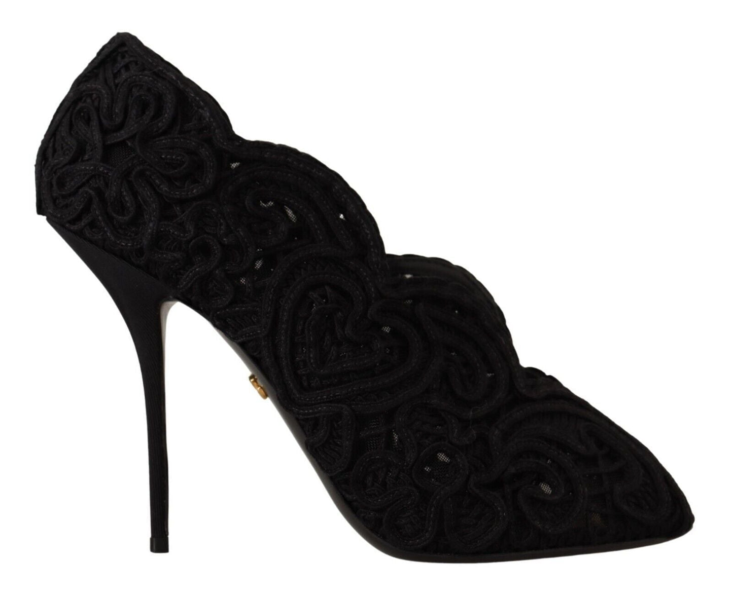 Dolce & Gabbana Black Cordonetto Ricamo Pump Open Toe Women's Shoes