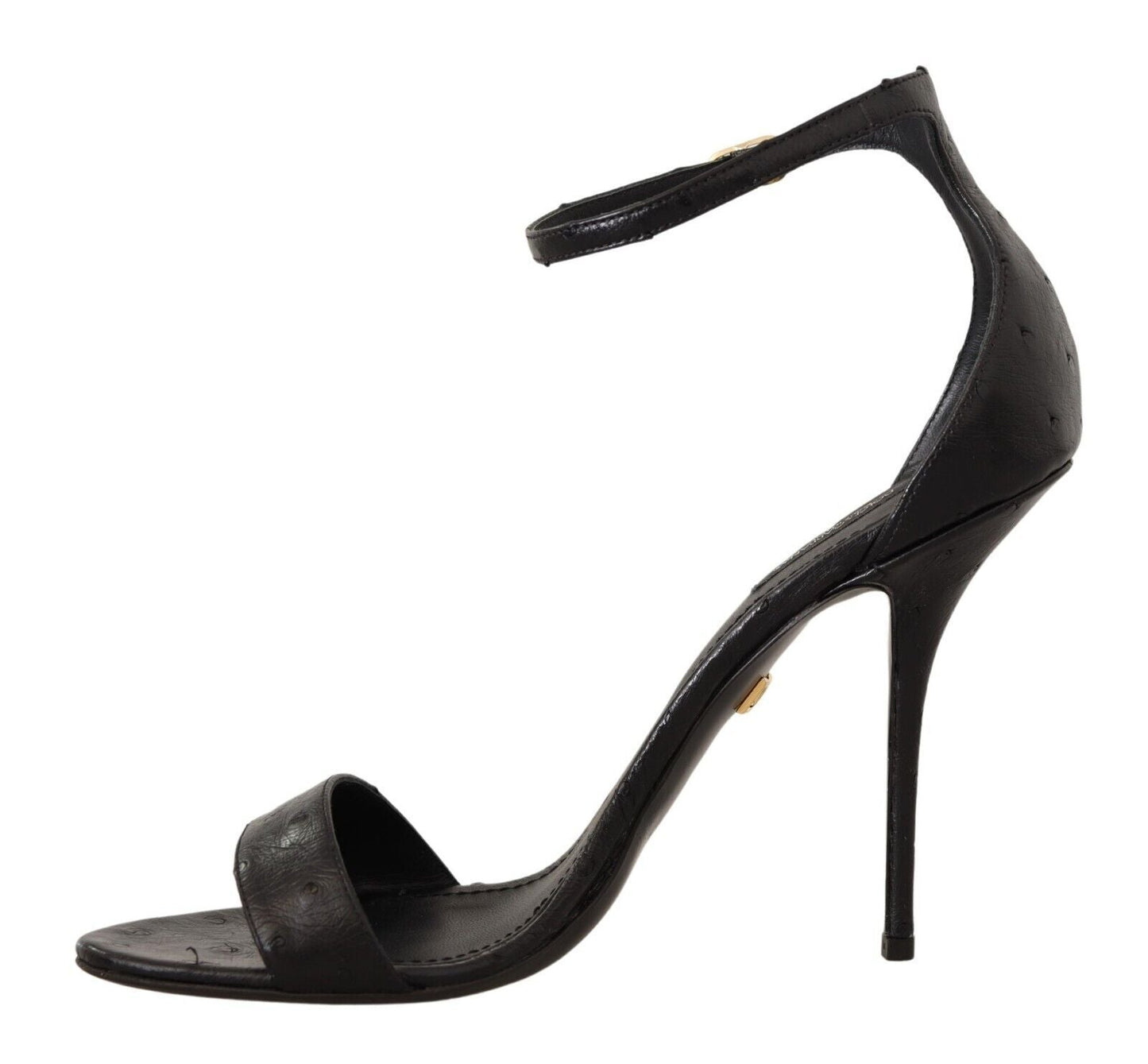 Dolce & Gabbana Black Ostrich Ankle Strap Heels Sandals Women's Shoes