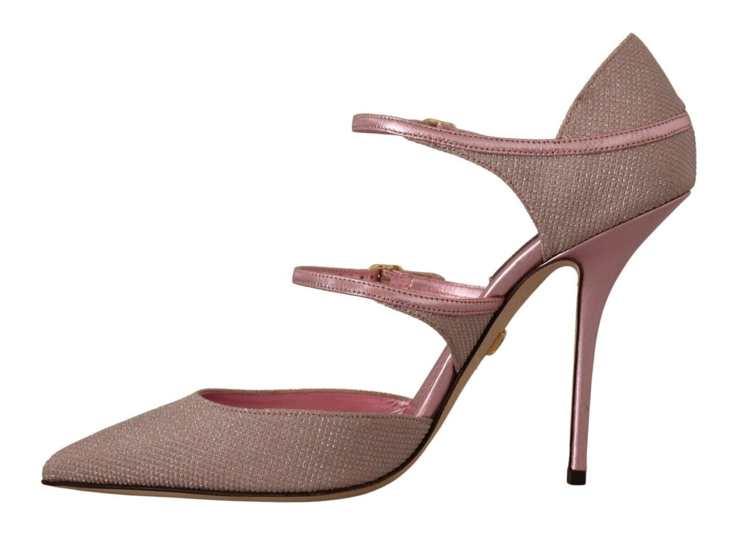 Dolce & Gabbana Pink Glittered Strappy Sandals Mary Jane Women's Shoes