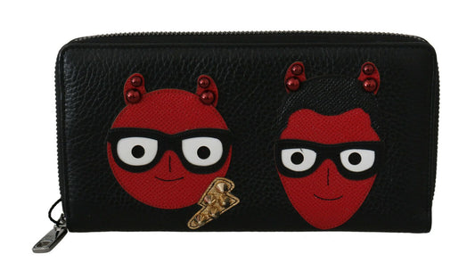 Dolce & Gabbana Black Red Leather #DGFAMILY Zipper Continental Men's Wallet