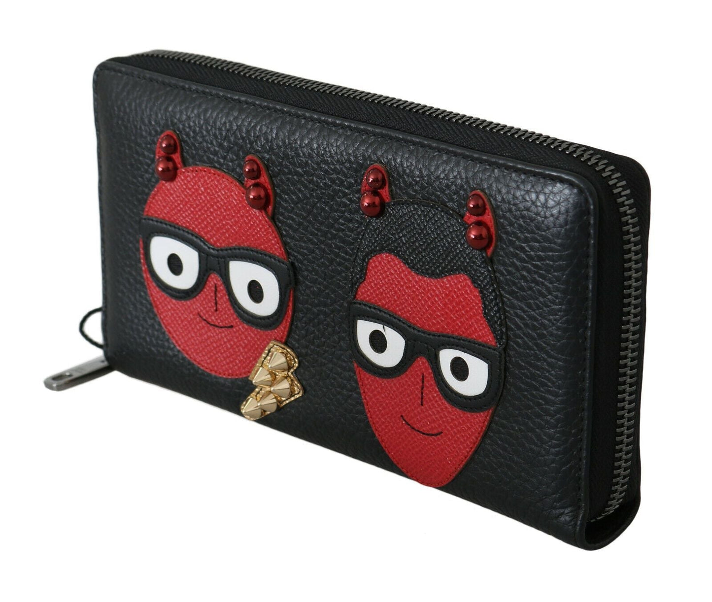 Dolce & Gabbana Black Red Leather #DGFAMILY Zipper Continental Men's Wallet
