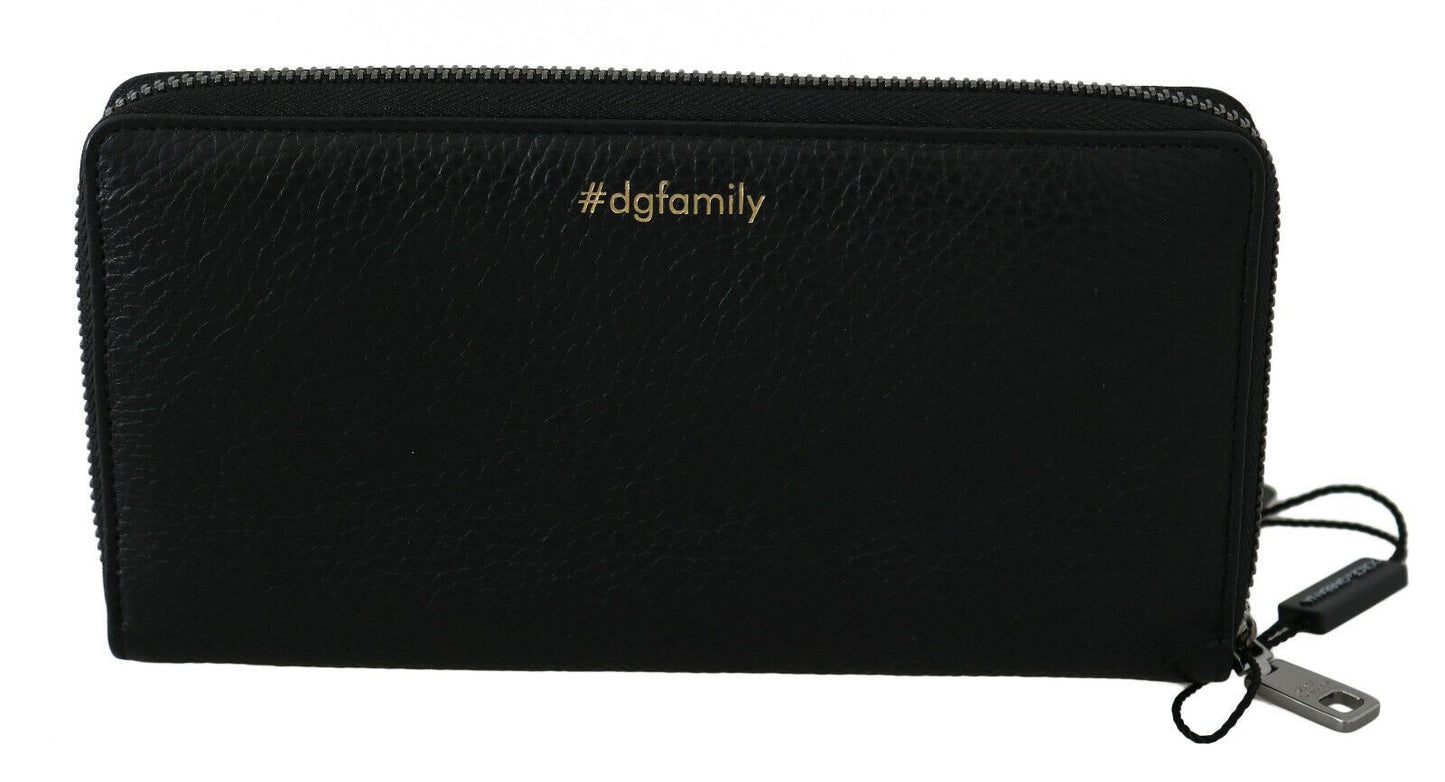 Dolce & Gabbana Black Red Leather #DGFAMILY Zipper Continental Men's Wallet