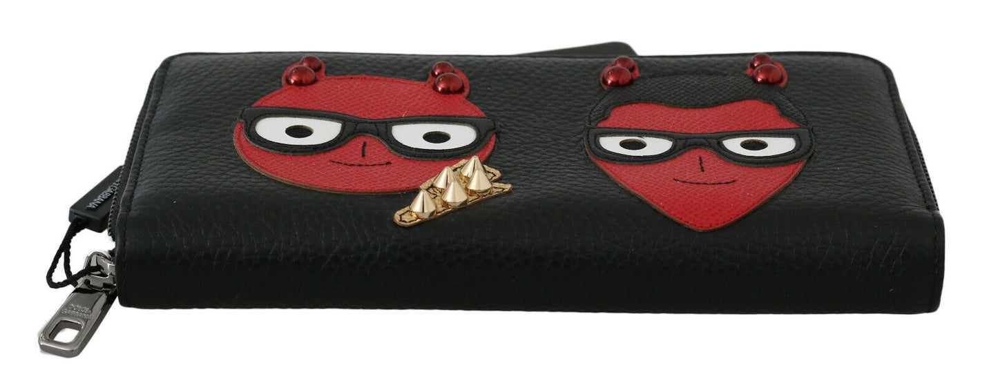Dolce & Gabbana Black Red Leather #DGFAMILY Zipper Continental Men's Wallet