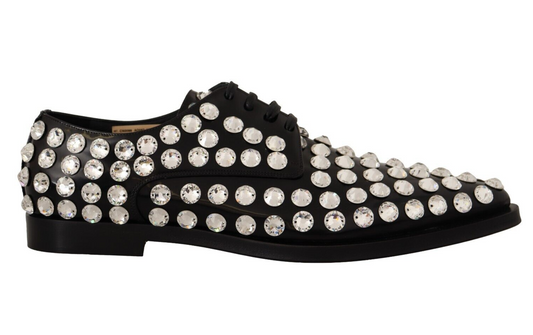 Dolce & Gabbana Black Leather Crystals Lace Up Formal Women's Shoes