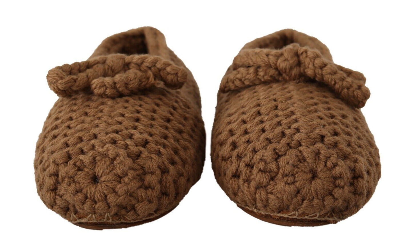 Dolce & Gabbana Brown Slip On Ballerina Flats Wool Knit Women's Shoes