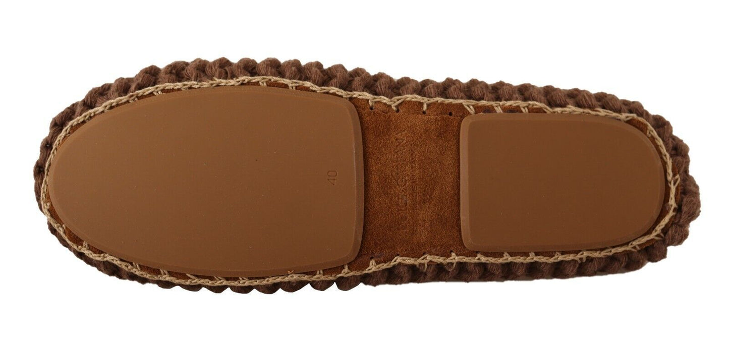 Dolce & Gabbana Brown Slip On Ballerina Flats Wool Knit Women's Shoes